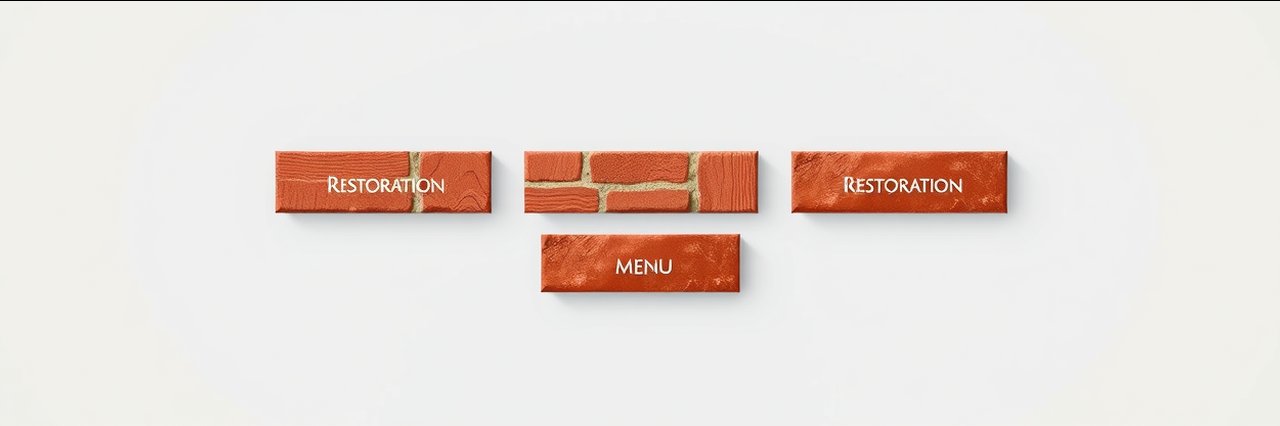 Website menu with brick buttons for exterior building restoration services.