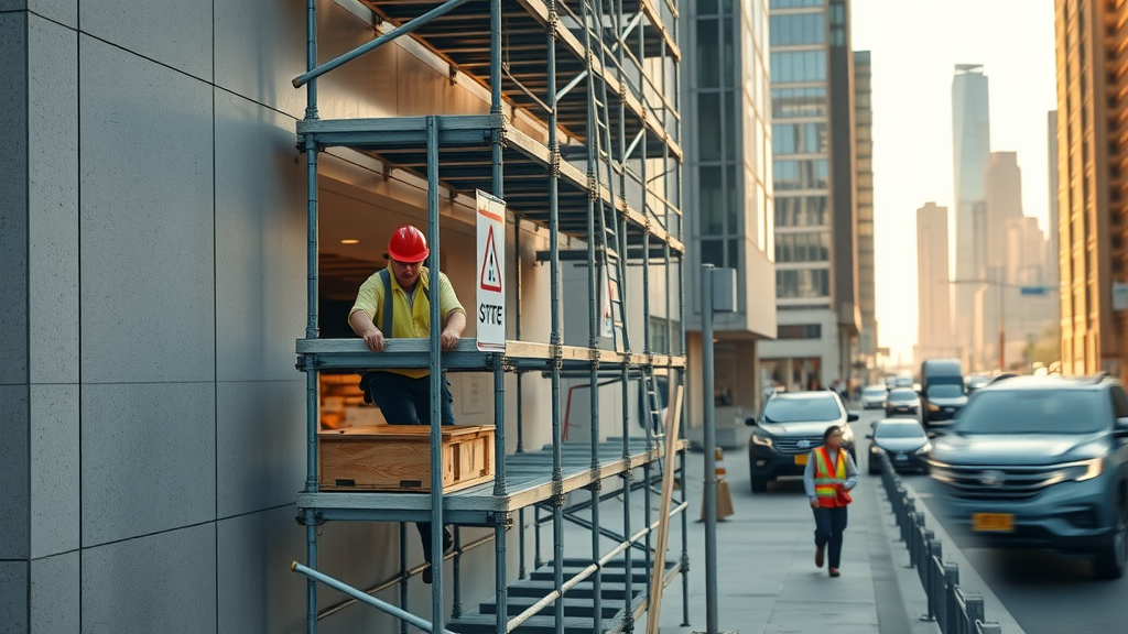 Safe sidewalk scaffolding rental ensures compliance on city construction site
