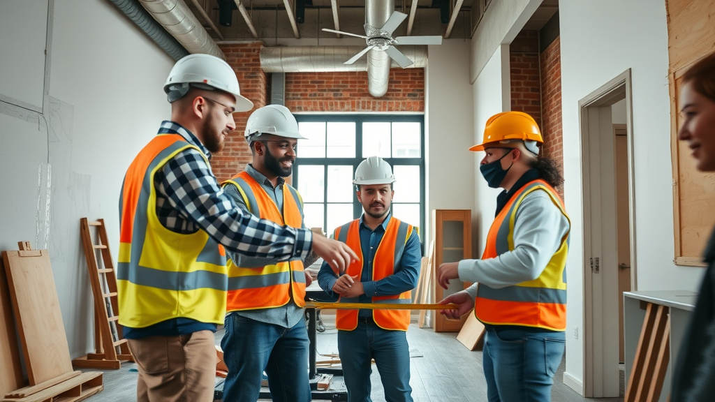 General contracting services team managing modern apartment construction project