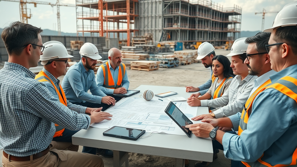 Supervised construction project team meeting for seamless project oversight