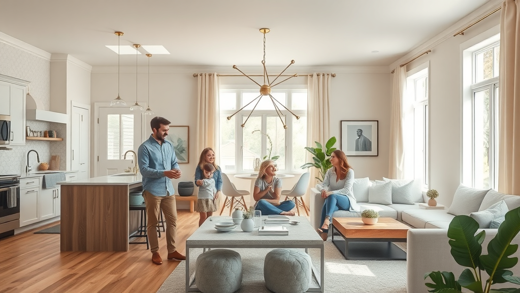 Bright open living area showcases home remodeling services in a modern family setting