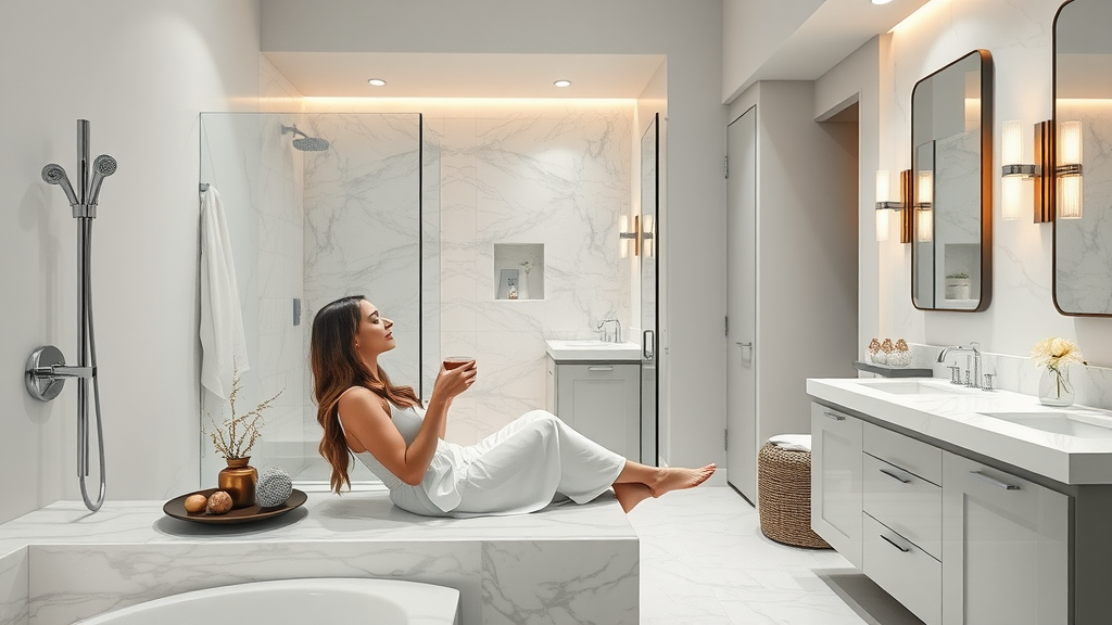 Modern remodeled bathroom captures home remodeling services and serene ambiance
