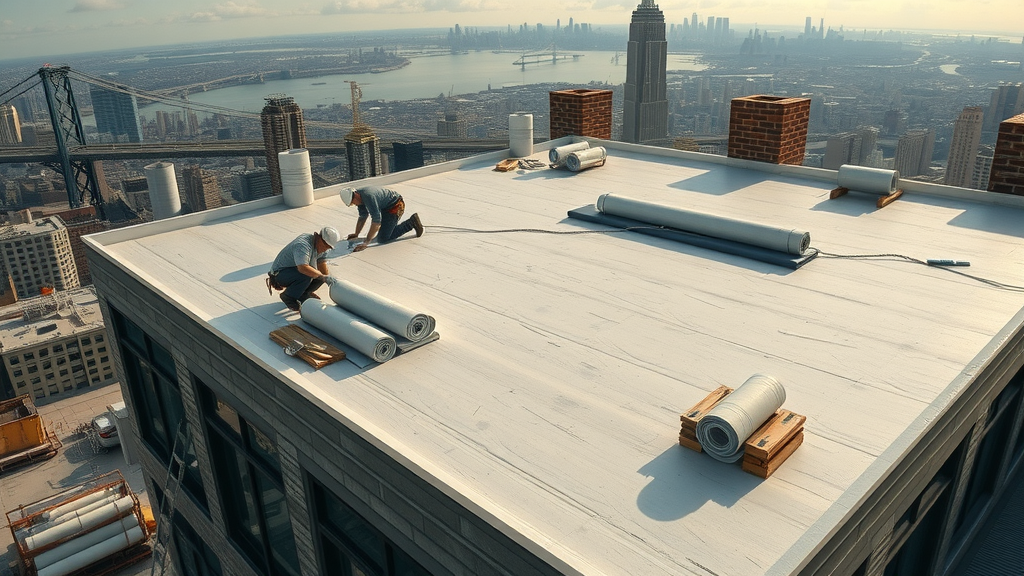 Expert NYC roofing services installing advanced materials on modern city roof