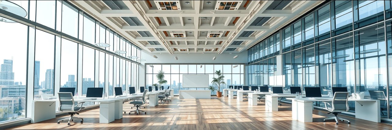 Modern office with glass walls highlighting collaboration with top architects and designers.