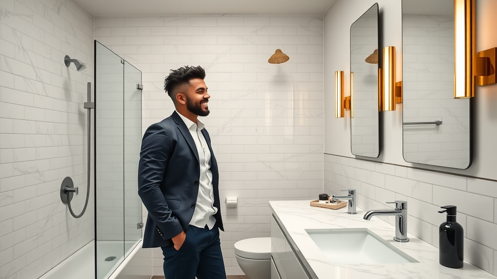 Modern bathroom renovation NYC with elegant finishes and stylish urban couple