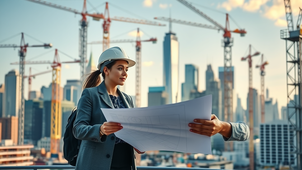NYC construction services team reviews plans at modern city site